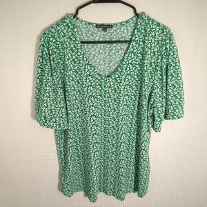 Adrianna Papell XL Green White Floral Stretch Blouse Top Shirt Womens